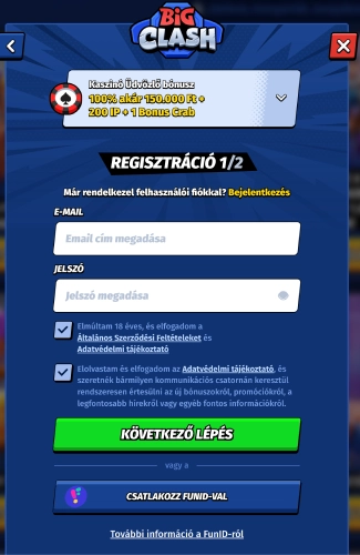 Bigclash login es regisztráció