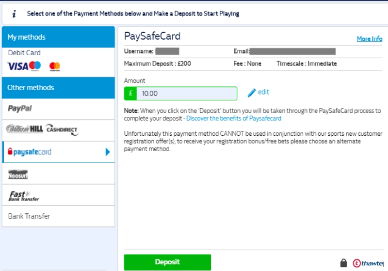 Paysafecard Deposit