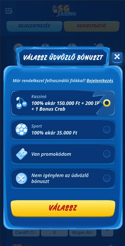 SGcasino mobil regisztráció